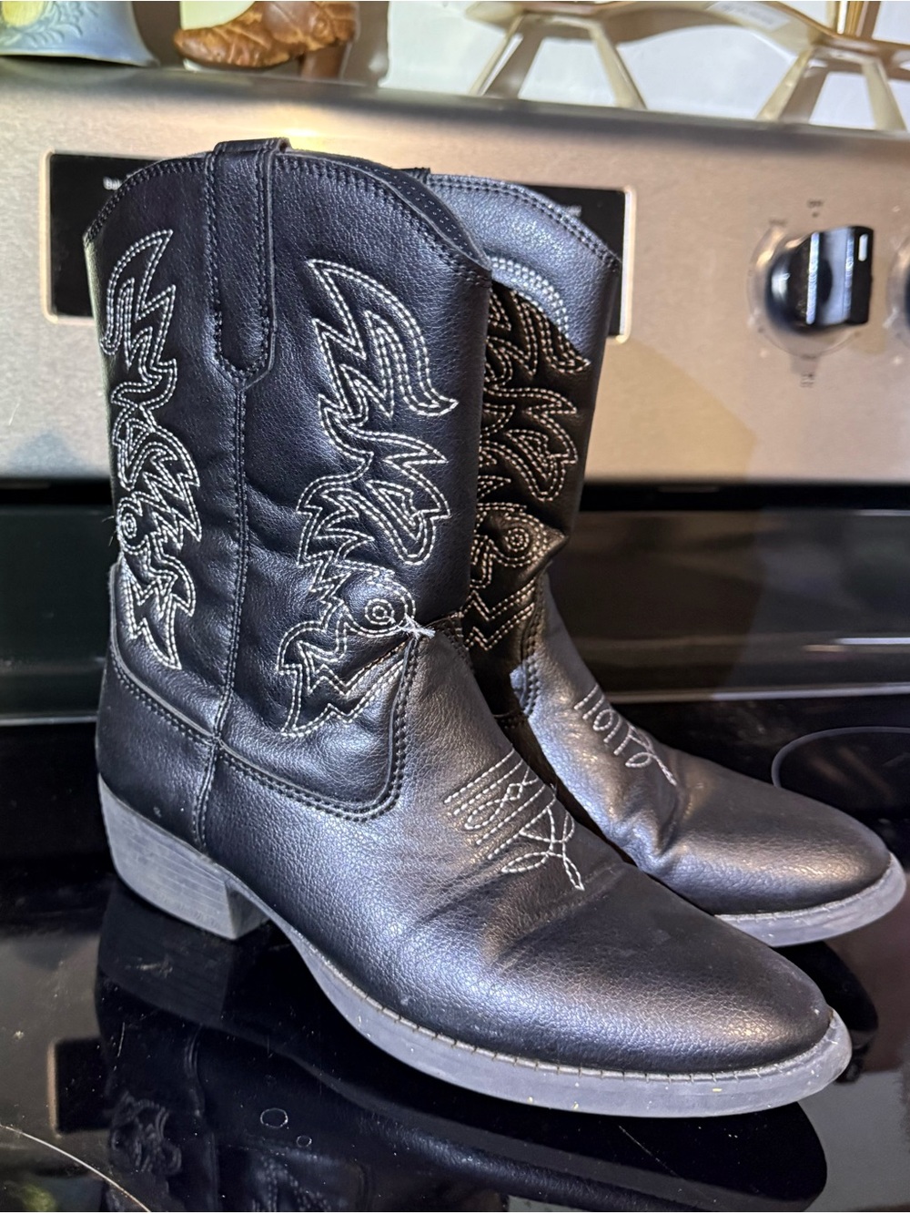 Deer Stags Ranch Boots Kids unisex Size 2M Black Western Cowboy Faux Leather